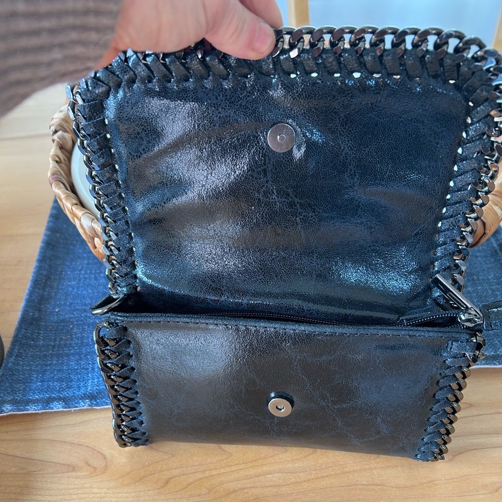 Pelle Black Metallic Chain Detail Leather Crossbody/Clutch - Picture 2 of 12